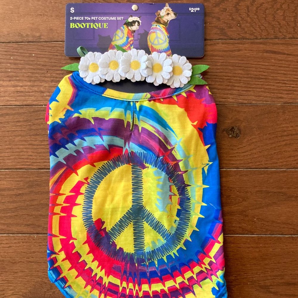 Doggy Tie Dyed Hippy Tee Shirt and Headband, Size Small